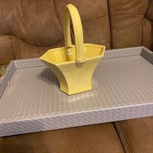Yellow Ceramic Basket with Handle - Decorative Home Accent
